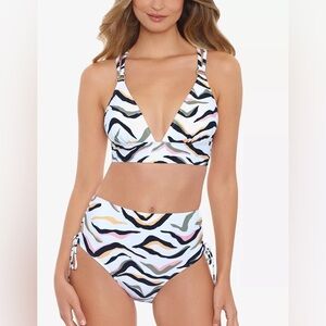 Salt + Cove High-Waisted Bikini set tie back zebra‎ print women’s size medium